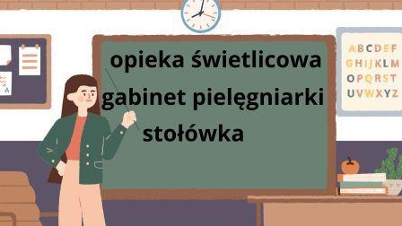 plakat z napisem opieka świetlicowa gabinet pielęgniarki stołówka