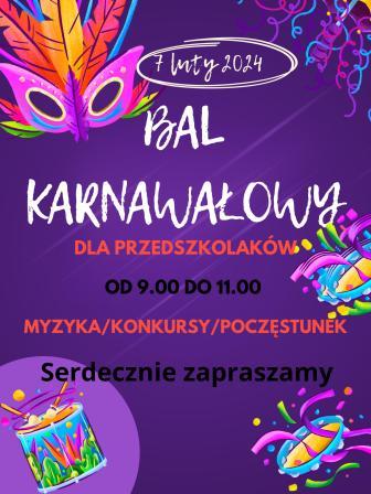 plakat informujący o balu karnawałowym