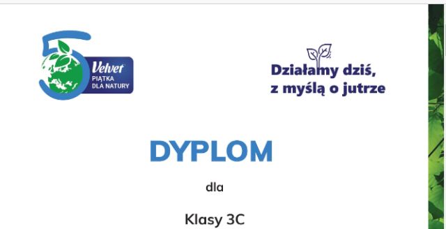 Dyplom dla klasy 3c za udział w konkursie ekowyzwanie