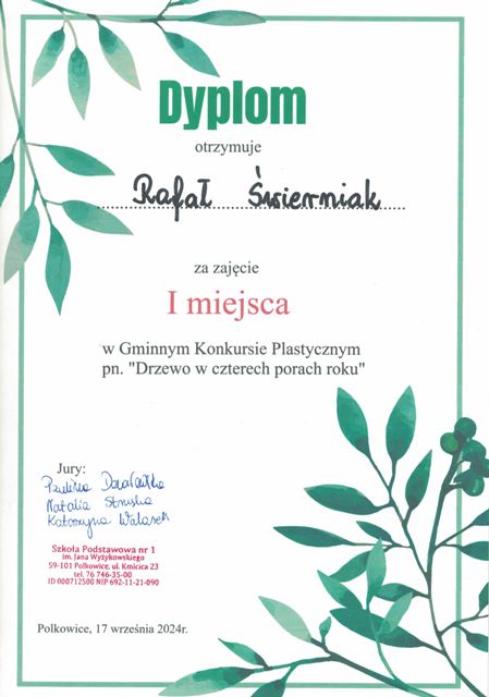 Dyplom Rafała Świerniak