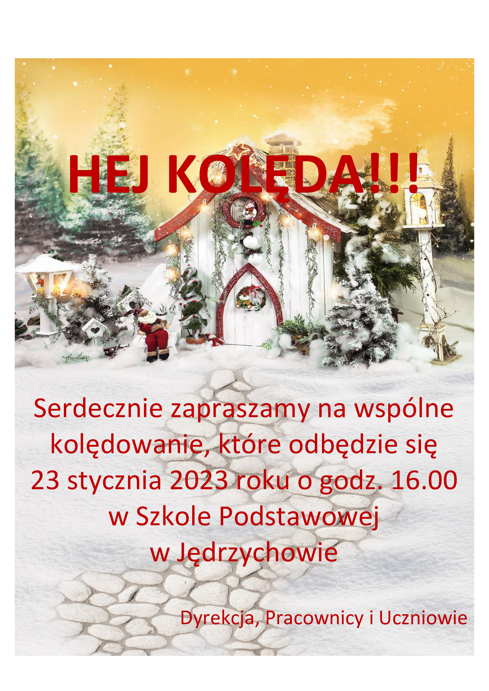 plakat zawierający informację o kolędowaniu w szkole