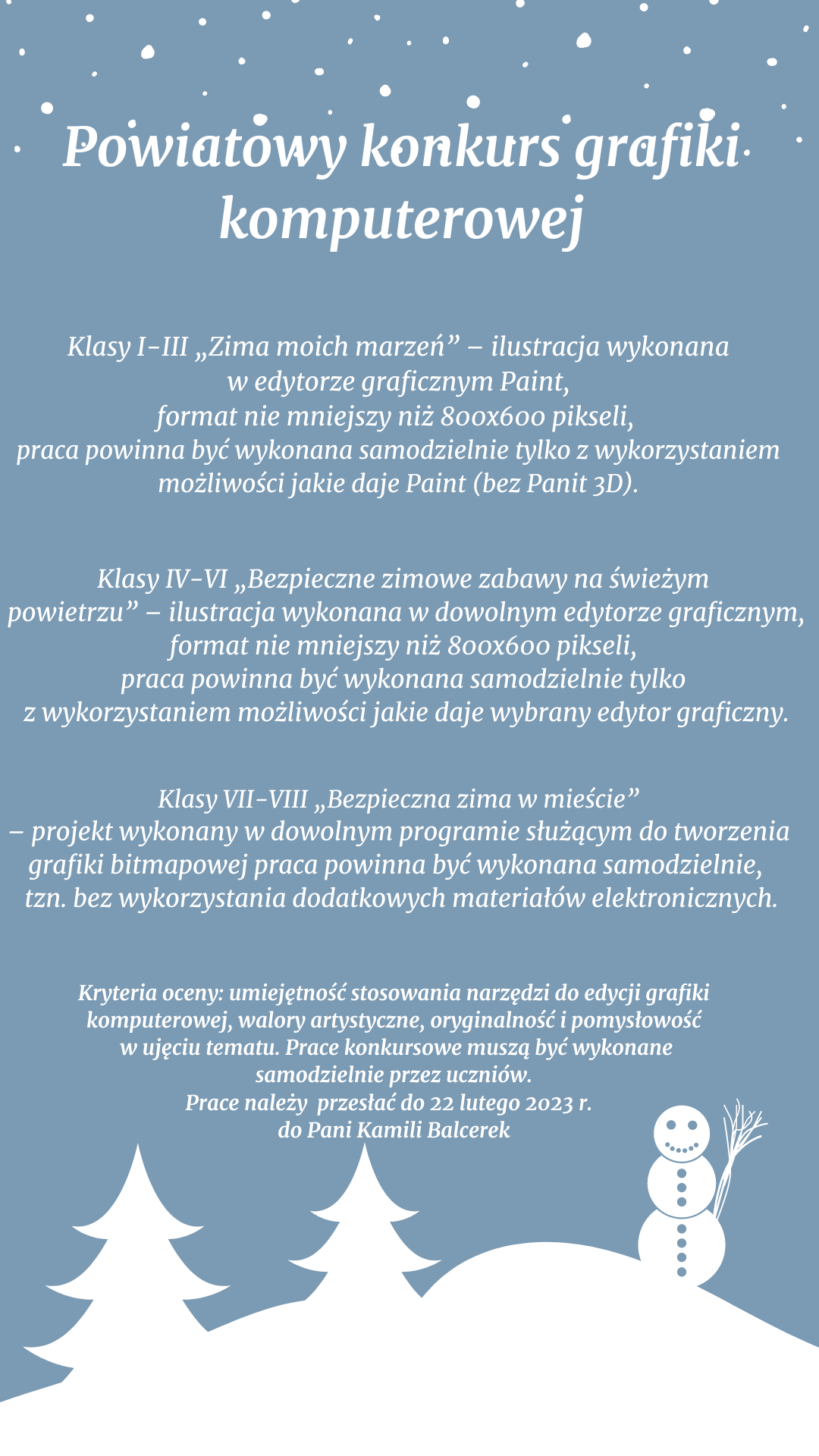 Plakat z informacjami o konkursie szczegółowe informacje pod plakatem