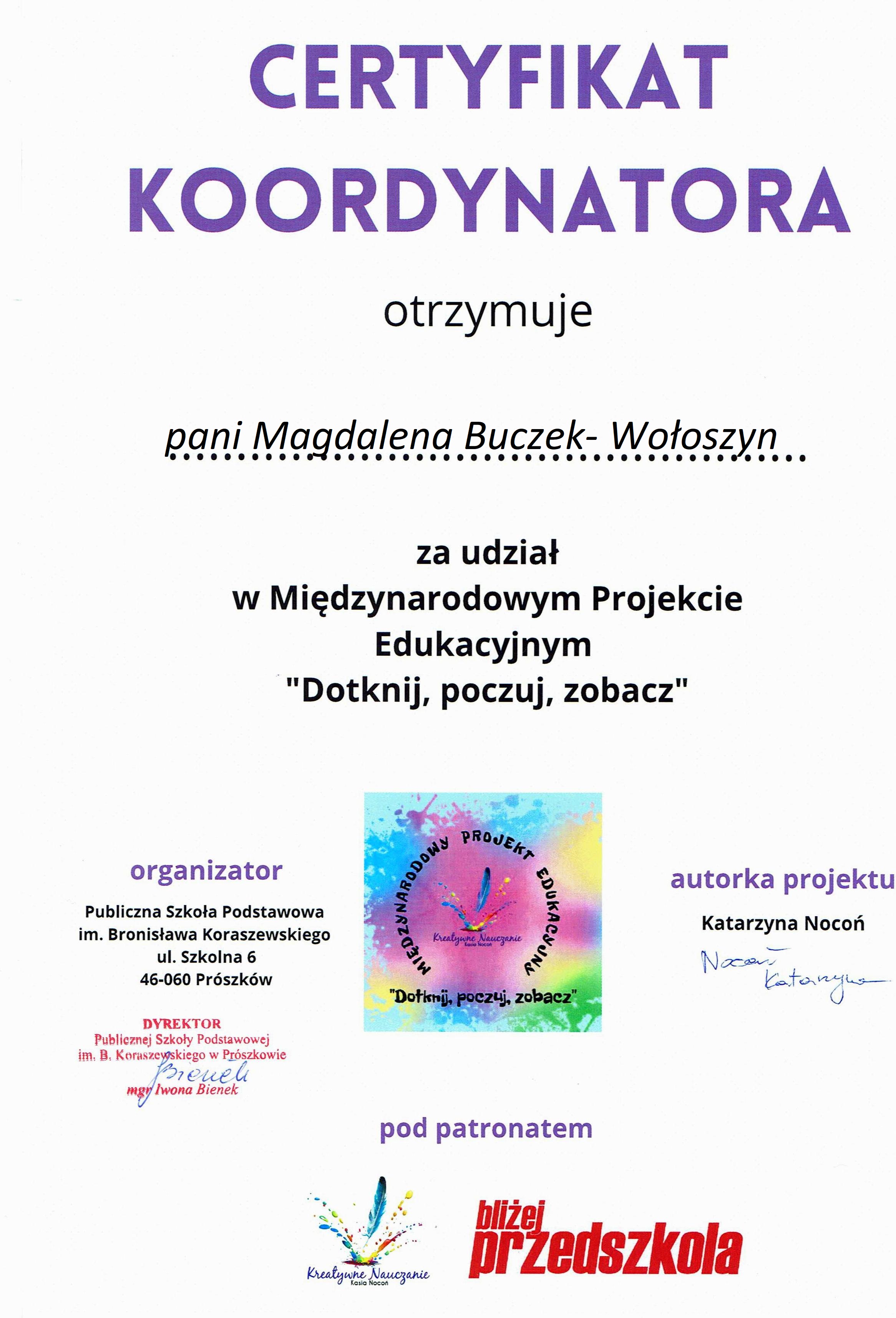 Certyfikat dla koordynatora projektu