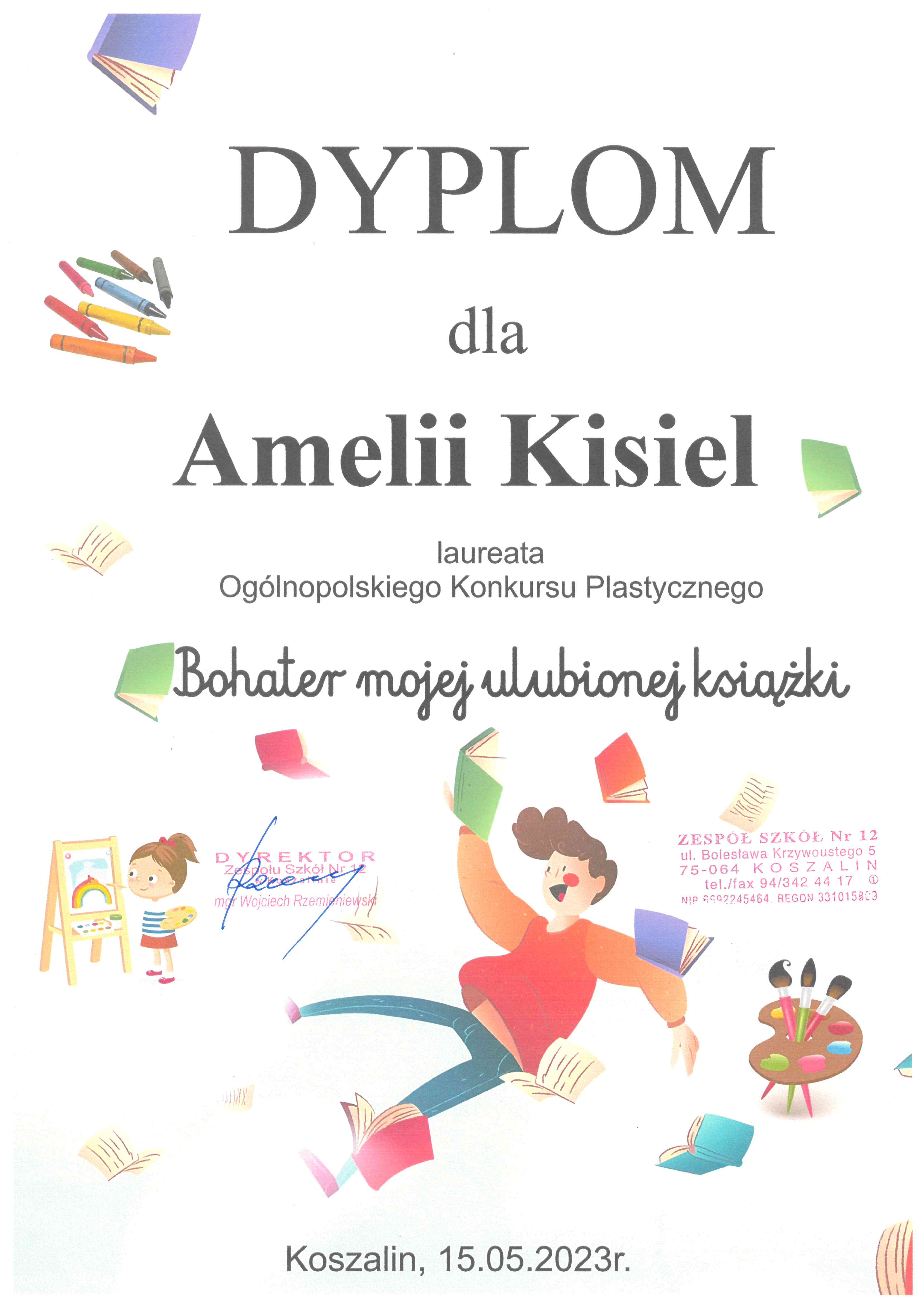 Dyplom dla Amelii Kisiel