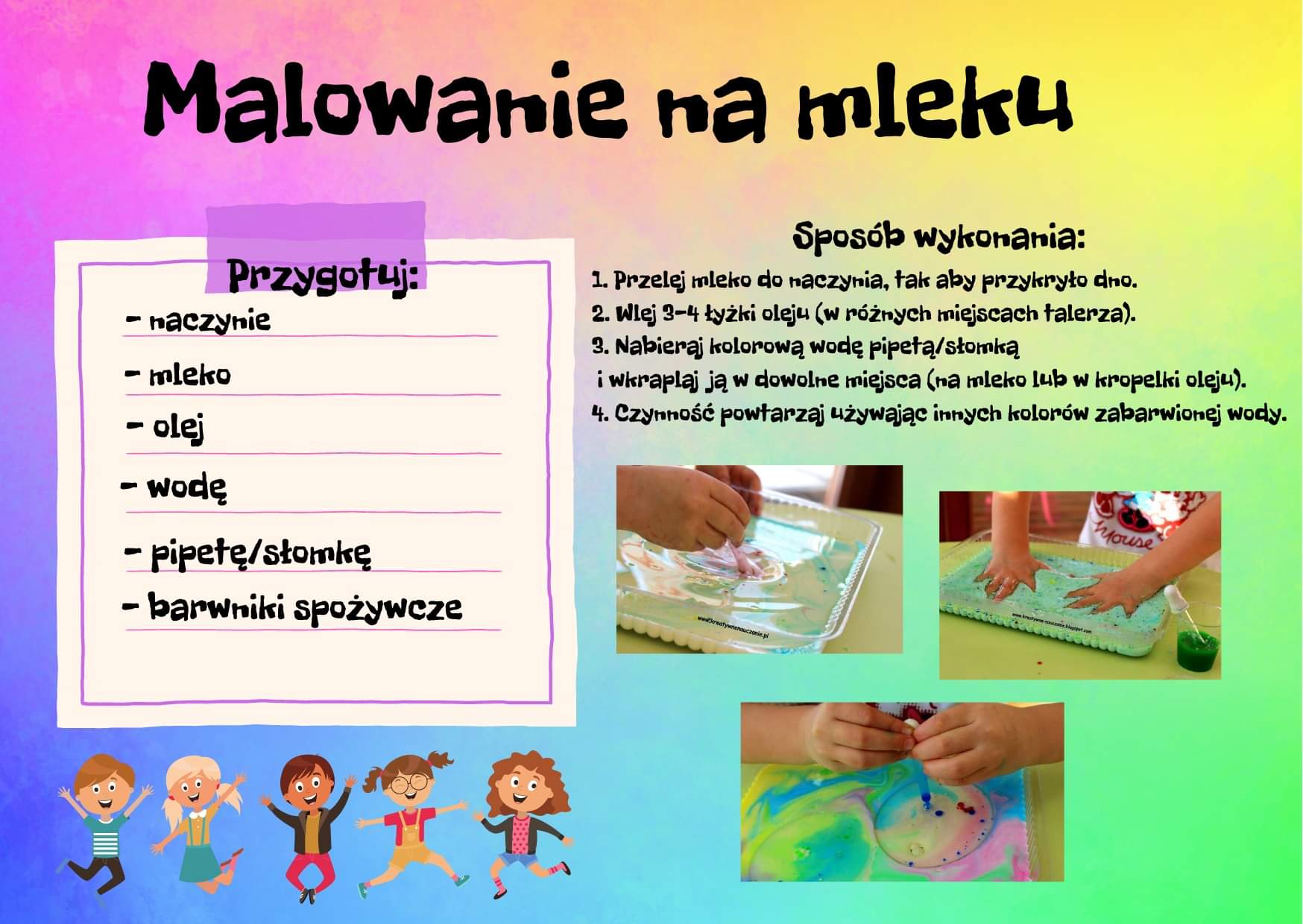 Instrukcja wykonania pracy malowanie na mleku