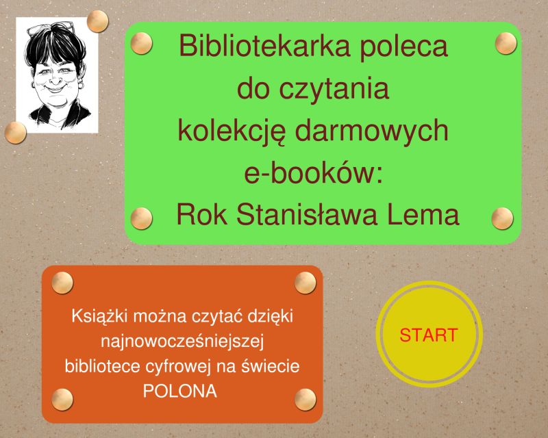 plakat zachęcający do czytania książek Stanisława Lema w bibliotece cyfrowej Polona